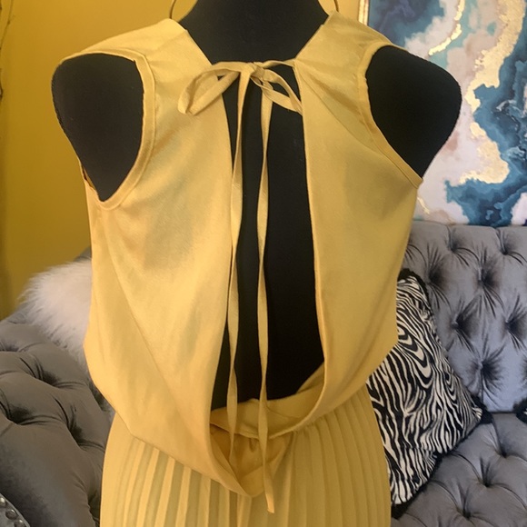 Gold sleeveless pleated leg jumpsuit - Picture 8 of 12